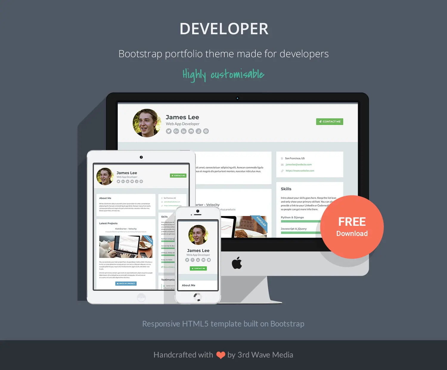 Șablon de profil Bootstrap gratuit pentru dezvoltatori