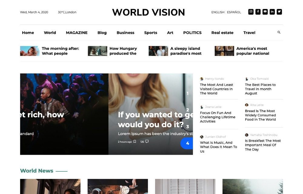 Szablon wiadomości World Vision Darmowy Bootstrap