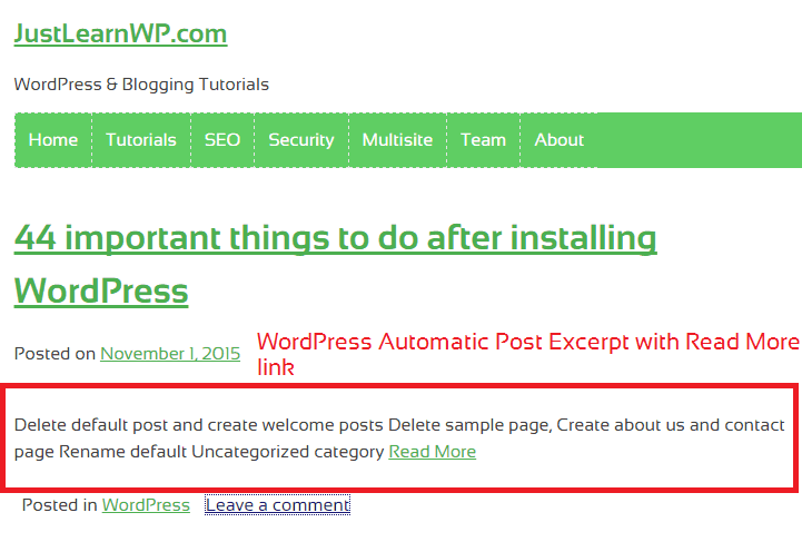 WordPress Otomatik Alıntı Uzunluğu öğreticisi