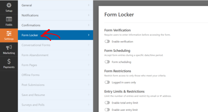轉到表單儲物櫃設置 Go to form locker settings