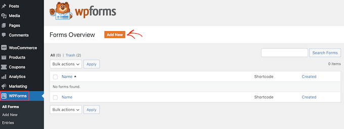 使用 WPForms 創建志願者申請表 Add a new form in WPForms