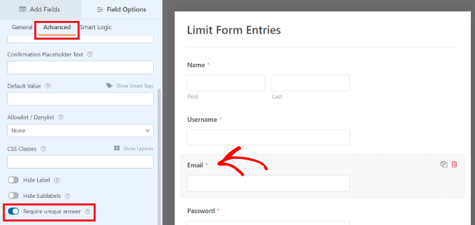 使表單字段需要唯一答案 Make a form field require unique answer