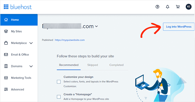 แผงควบคุม Bluehost Bluehost control panel