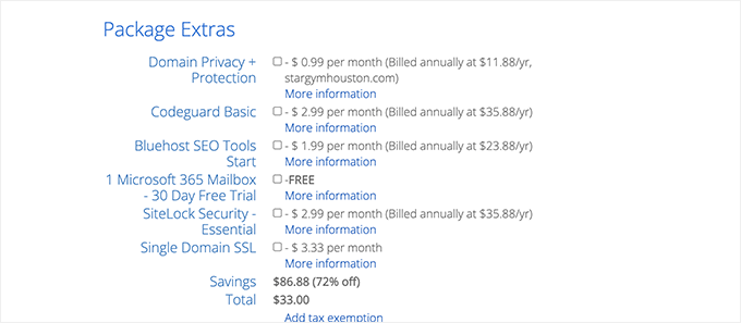 ยกเลิกการเลือกแพ็กเกจพิเศษ Uncheck package extras