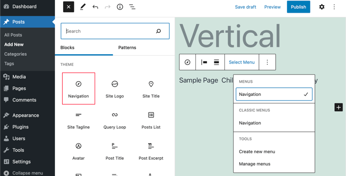 أضف كتلة التنقل إلى منشورك أو صفحتك Add the Navigation Block to Your Post or Page