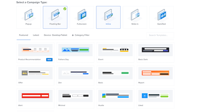 เทมเพลต OptinMonster รวมถึงเทมเพลตแบนเนอร์ The OptinMonster templates including banner templates