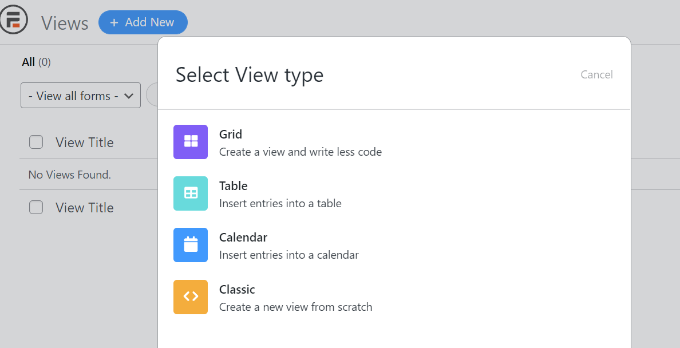 Wählen Sie einen Ansichtstyp aus Select a view type