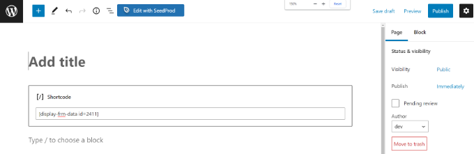 Geben Sie den Kurzcode ein Enter the shortcode