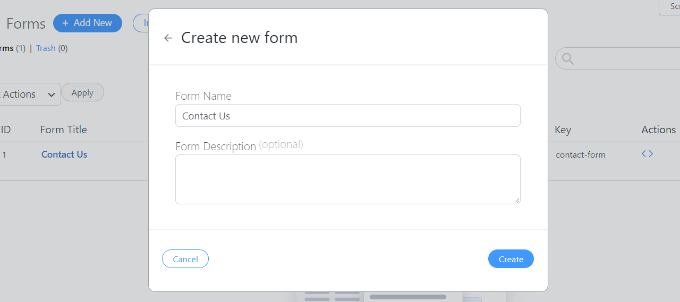 Geben Sie den Namen und die Beschreibung des Formulars ein Enter form name and description