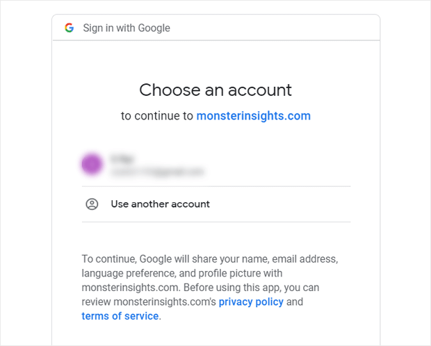 Wählen Sie das Google-Konto in Monsterinsights - IsItWP - Free WordPress Theme Detector choose google account in monsterinsights