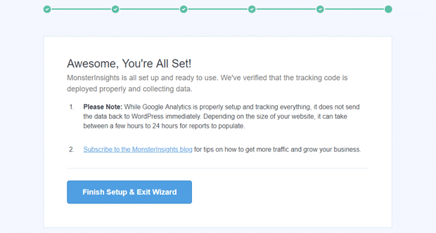 erfolgreiches Monsterinsights-Setup - IsItWP - Free WordPress Theme Detector successful monsterinsights setup