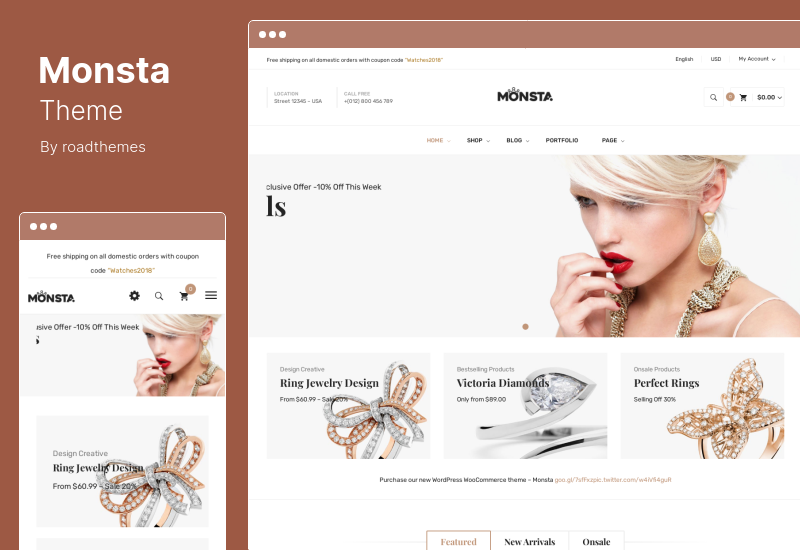 موضوع Monsta - موضوع المجوهرات لـ WooCommerce WordPress