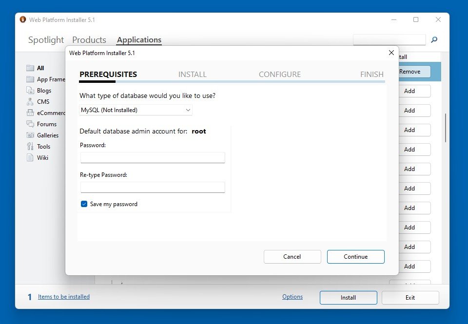 การตั้งค่าแอปพลิเคชัน WordPress บน Microsoft Web Platform Installer