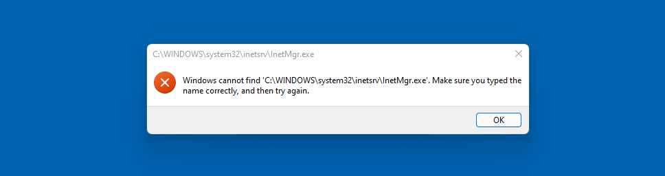 ข้อความ Windows แจ้งว่าไม่พบไฟล์ IIS