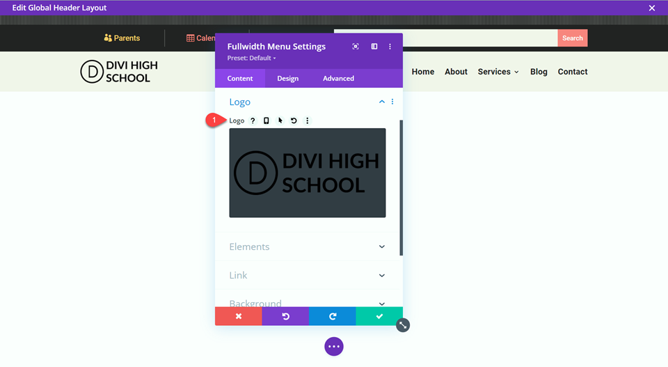 Divi Responsive Logo เมนูแบบเต็มความกว้าง เพิ่มโลโก้
