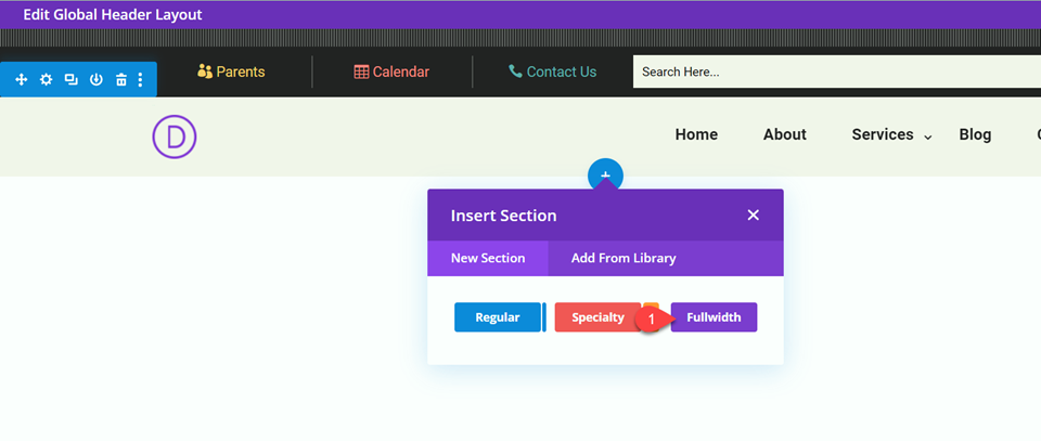 Divi Responsive Logo เมนูเต็มความกว้าง เพิ่มส่วนความกว้างเต็ม