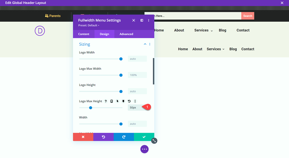 Divi Responsive Logo โลโก้เมนูแบบเต็มความกว้าง ความสูงสูงสุด