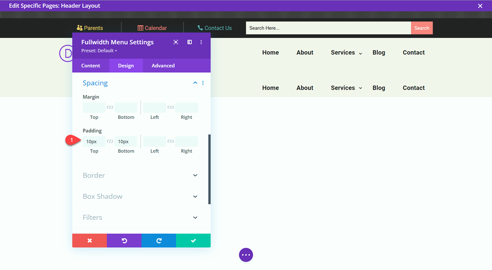 Divi Responsive Logo เมนูเต็มความกว้าง เพิ่ม Padding