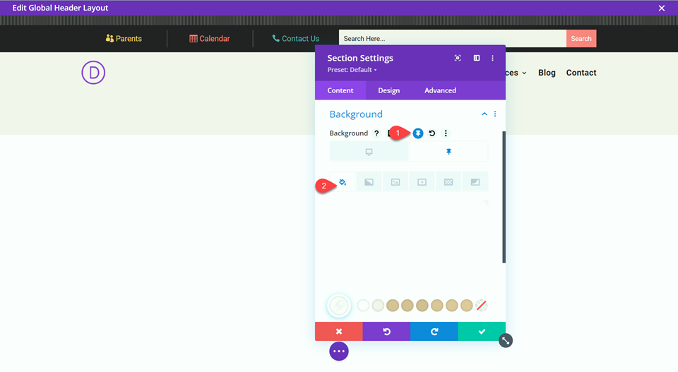 Divi Responsive โลโก้เมนูความกว้างเต็มพื้นหลังเหนียว