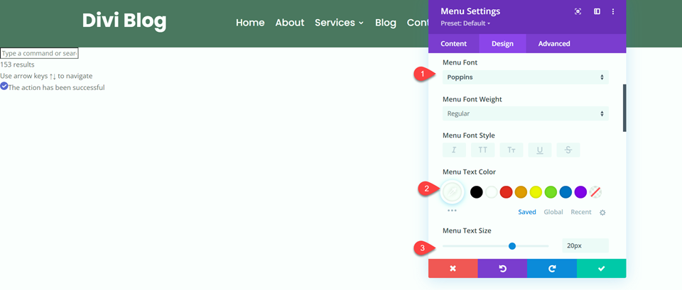 Divi Fullwidth vs Regular Menu Module การตั้งค่าแบบอักษรของเมนูปกติ