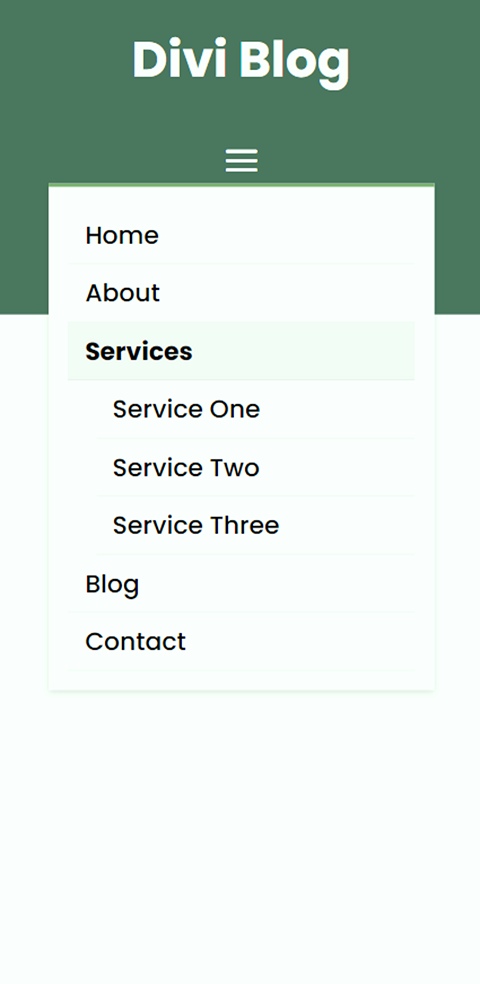 Divi Fullwidth เทียบกับโมดูลเมนูปกติขยายมือถือ