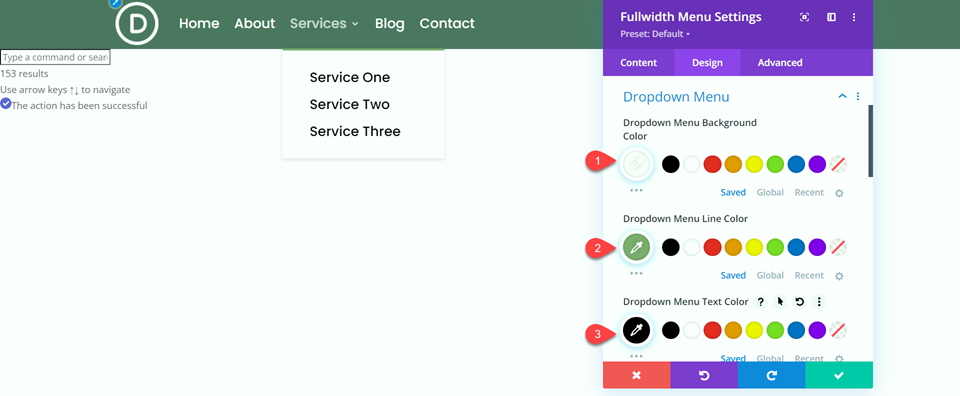 Divi Fullwidth เทียบกับ Regular Menu Module Fullwidth Dropdown Settings