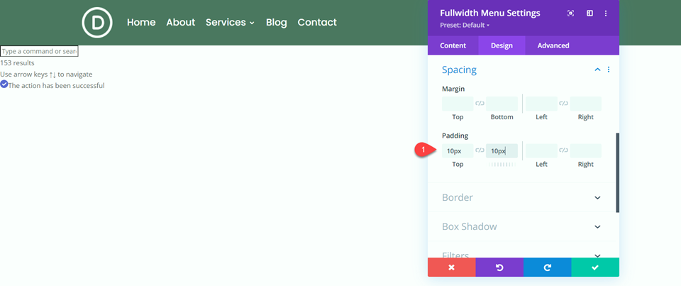 Divi Fullwidth เทียบกับ Regular Menu Module Fullwidth เพิ่ม Padding