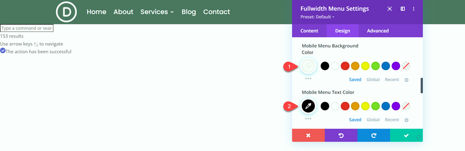Divi Fullwidth เทียบกับ Regular Menu Module Fullwidth เมนูมือถือ Settings