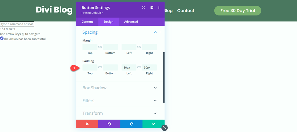 Divi Fullwidth เทียบกับโมดูลเมนูปกติ Padding ปุ่มเมนูปกติ