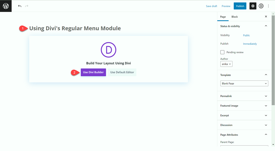 Divi Fullwidth เทียบกับโมดูลเมนูปกติ Regular Use Builder