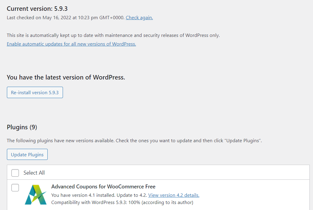 การจัดการการอัปเดตใน WordPress