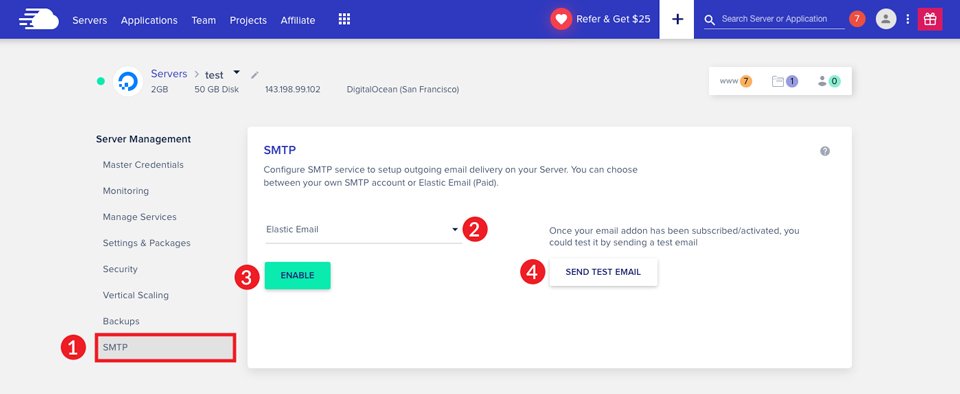 Configura Cloudways SMTP con Elastic