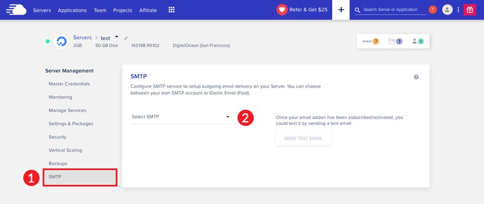 Seleziona Cloudways SMTP