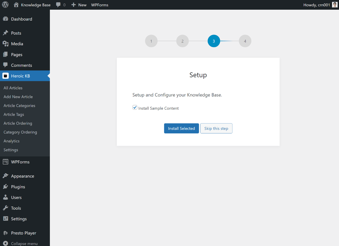 Revisión del asistente de configuración de Heroic Knowledge Base