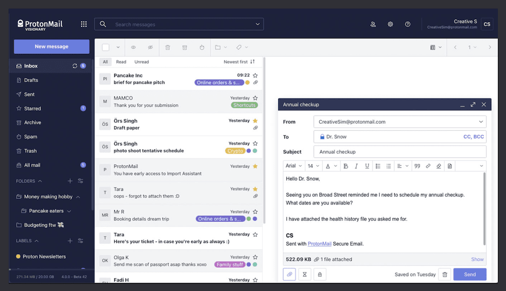 واجهة ProtonMail.