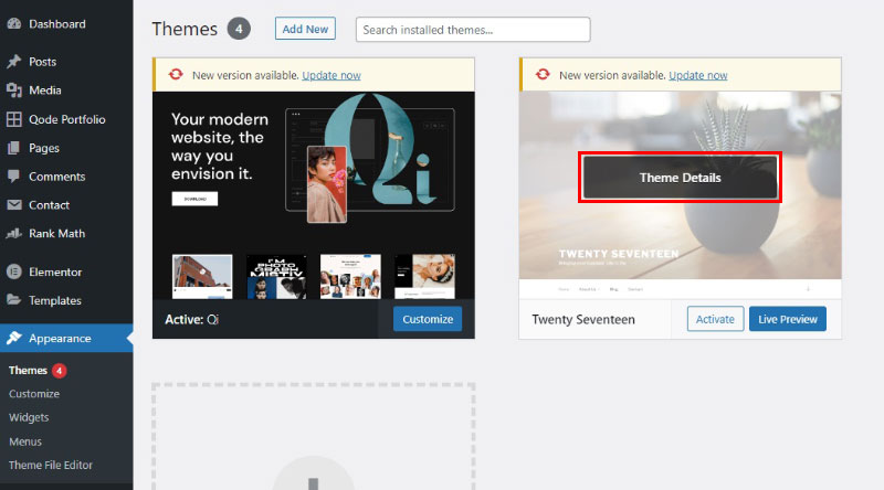 Comment nettoyer votre site WordPress 5 Click on the Theme Details