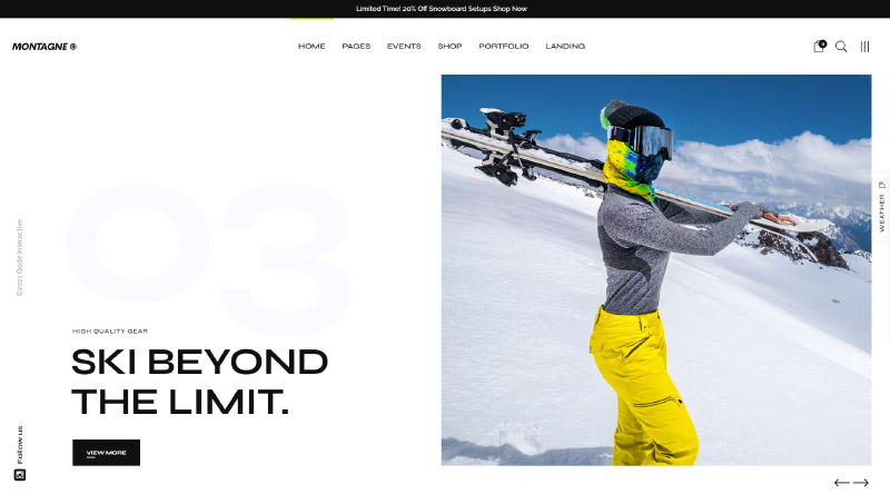 15 ตัวอย่างแรงบันดาลใจในการออกแบบเว็บไซต์กีฬาที่ดีที่สุด 18 Montagne WordPress Theme