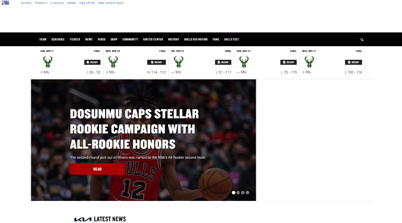 15 ตัวอย่างแรงบันดาลใจในการออกแบบเว็บไซต์กีฬาที่ดีที่สุด 16 Chicago Bulls
