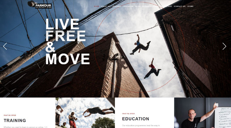 15 ตัวอย่างแรงบันดาลใจในการออกแบบเว็บไซต์กีฬาที่ดีที่สุด 5 Parkour Generations