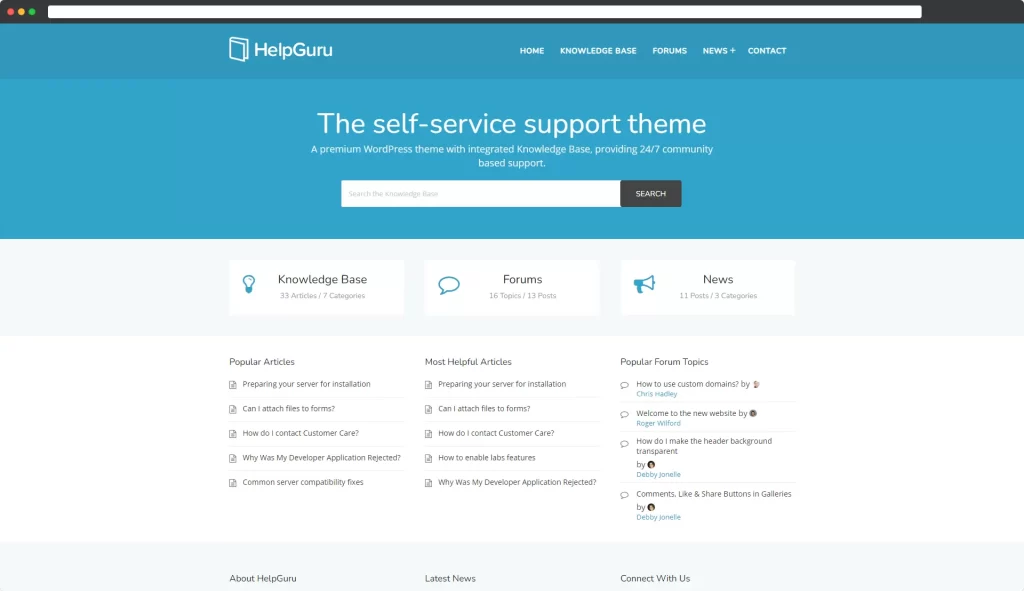 HelpGuru - Un tema WordPress di base di conoscenza self-service