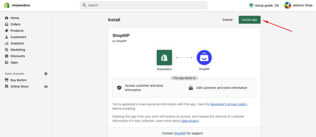 Подключите ShopWP к Shopify