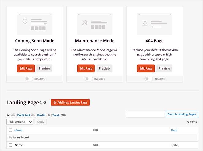 halaman arahan-dasbor - SeedProd SeedProd landing page dashboard