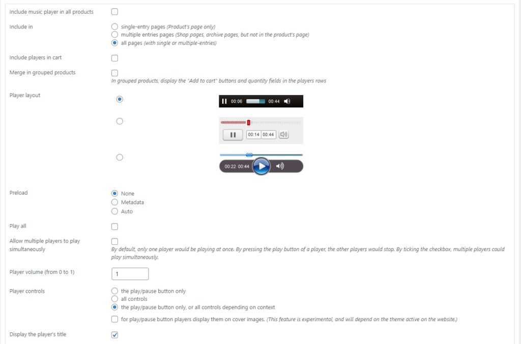 Skin-Optionen fügen Audio-Player zu WooCommerce hinzu