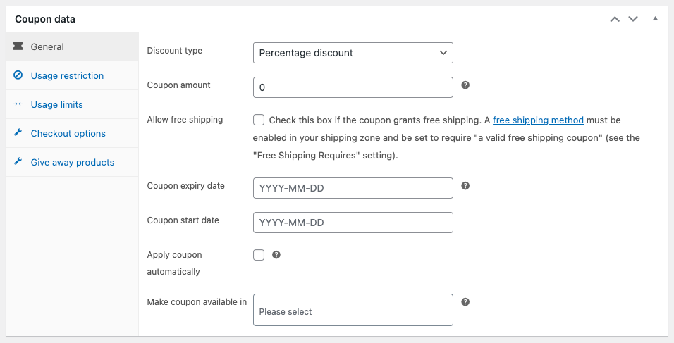 Configuración general con la versión básica de Smart Coupons para WooCommerce