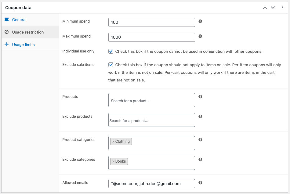 Restricciones de uso para cupones de WooCommerce