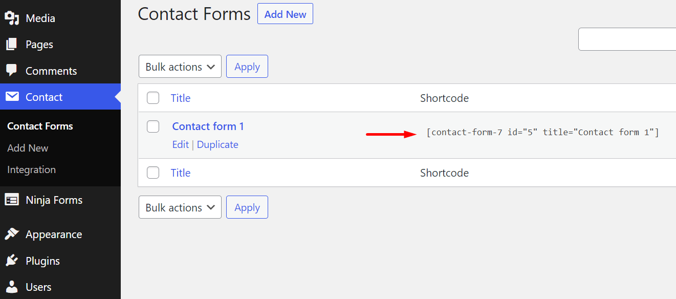 Contact Form 7 vs Ninja Forms : une comparaison détaillée 3 Contact form 7 shortcodes