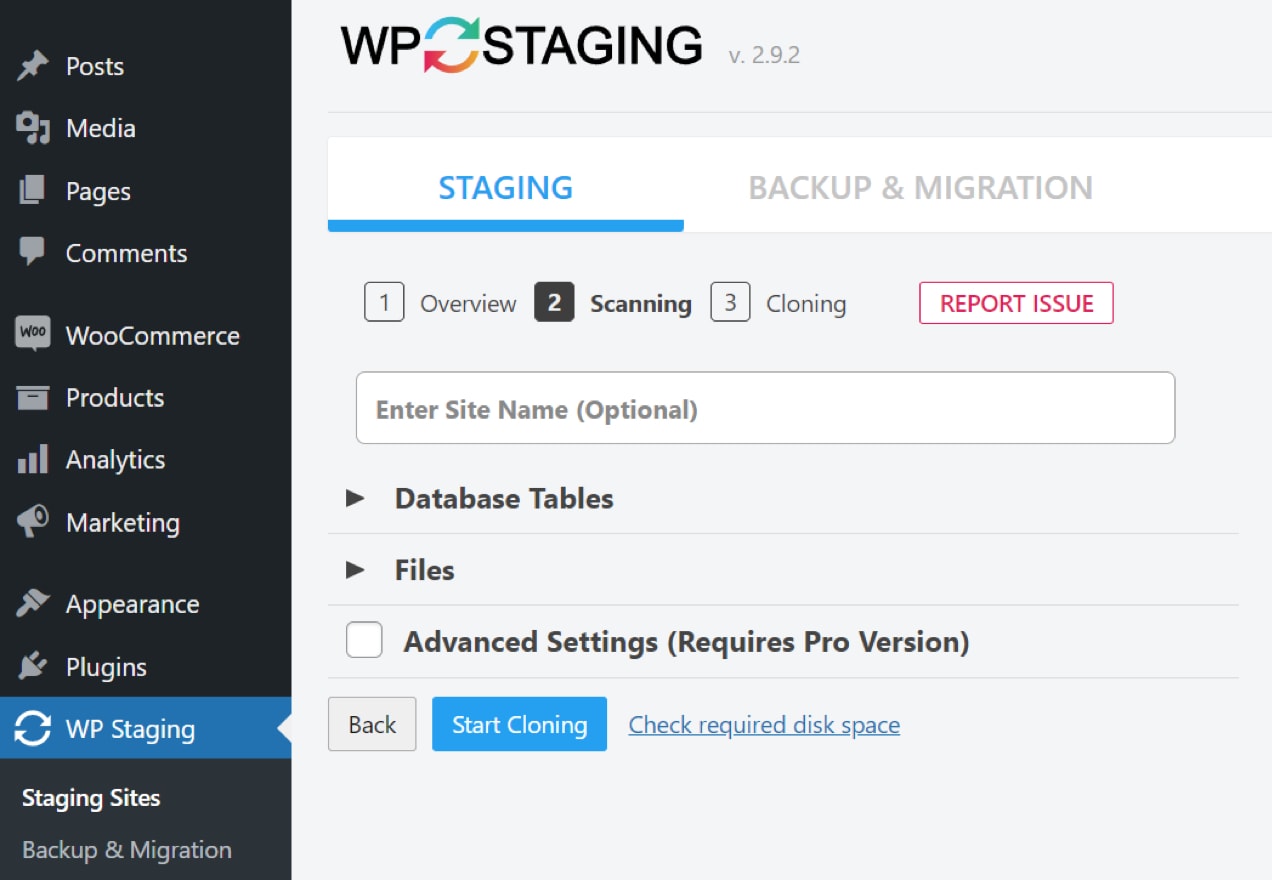 creando un sitio de ensayo con WP Staging