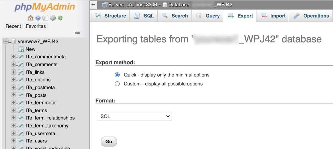 exportar tablas de base de datos