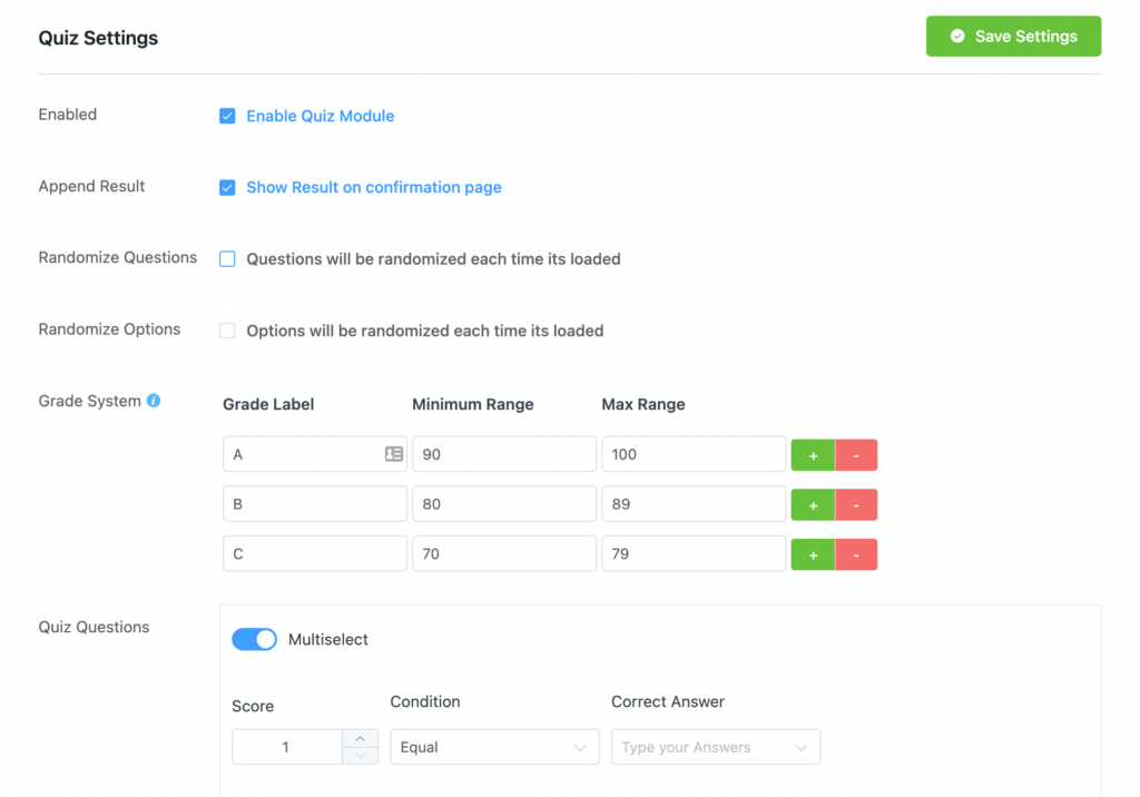 WordPress 퀴즈 메이커 플러그인 - Fluent Forms 퀴즈 설정
