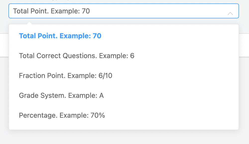 Fluent Forms 퀴즈 점수 옵션